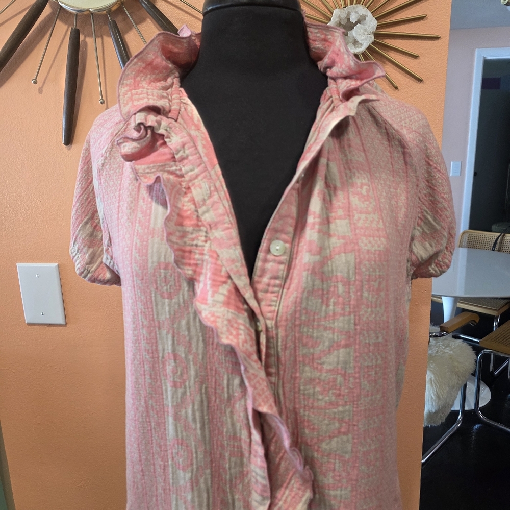 Finley M Pink Short Sleeve Mini Dress Button Down Feminine Dainty Dresses - Picture 10 of 13